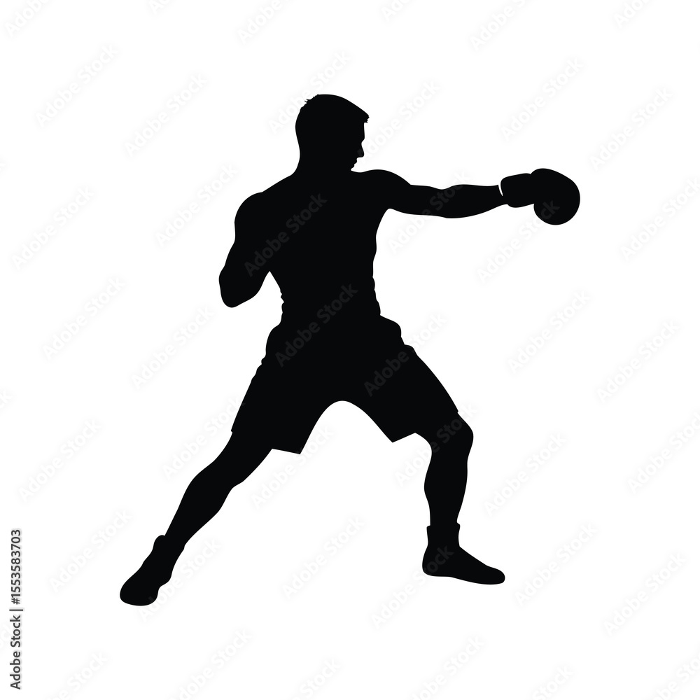 Naklejka premium Silhouette of a male boxer throwing a punch with boxing gloves
