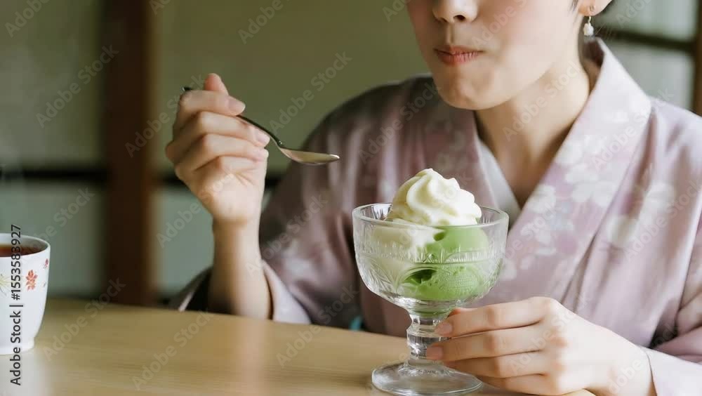 Mujer comiendo helado