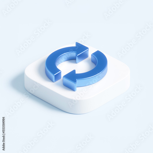 3D Circular Arrows on Square Button for Refresh