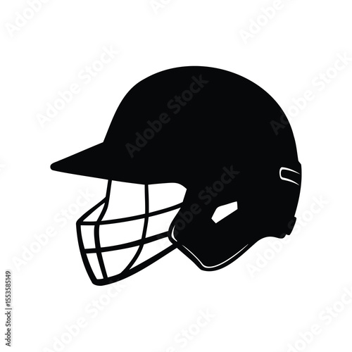 Detailed Black and White Silhouette of a Baseball or Softball Helmet