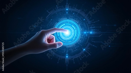 Hand touching digital interface technology futuristic innovation ai big data concept iot hitech connection