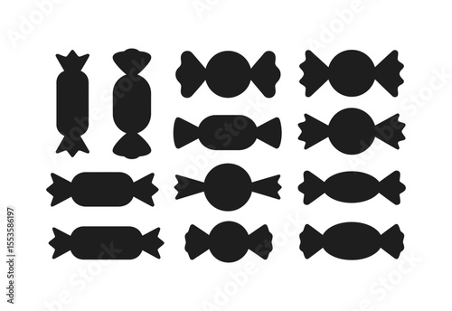 Collection of black candy silhouettes on a white background