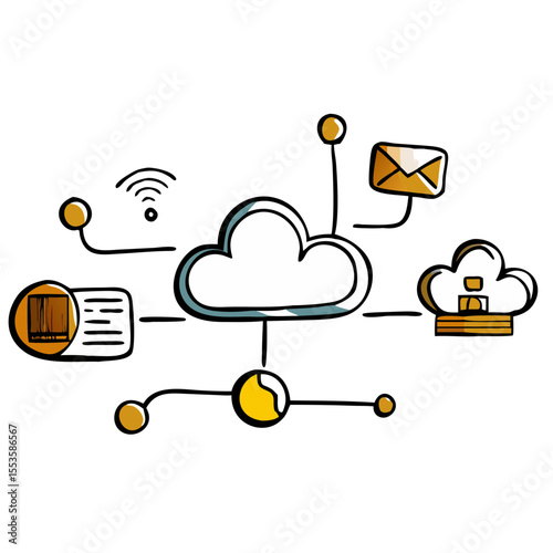 Cloud tools concept with network symbols in colorful style