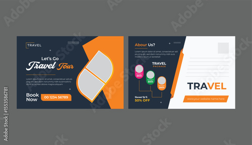 Travel Agency Postcard Template. Colorful modern creative dream holiday travel postcard design template