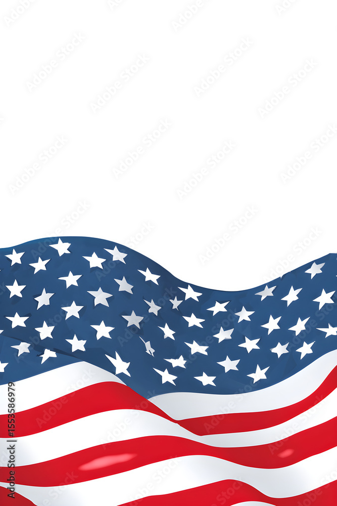Obraz premium Flat Vector American Flag Background with Wavy Red Border – Minimalist USA Design