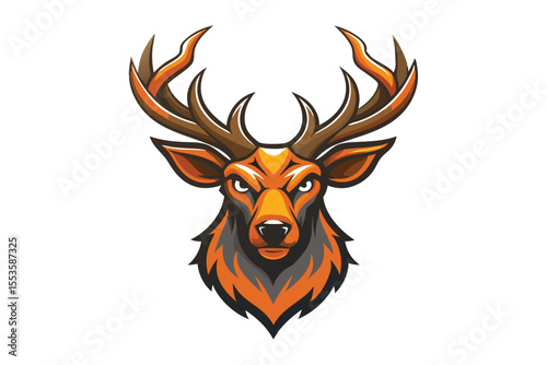 Majestic elk head gazes upward, displaying impressive antlers in monochrome against white