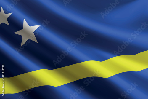 Curacao flag waving in the wind. Province of Netherlands