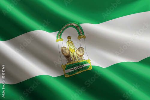 Andalusia flag waving in the wind. autonomous community of Spain