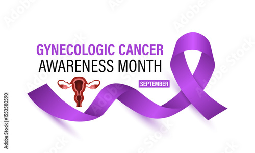  Vector graphic of Gynecologic Cancer Awareness Month is Unite to Educate, Empower, and Save Lives. Increase awareness of cervical, ovarian, uterine, vaginal, and vulvar cancers. Banner poster, social