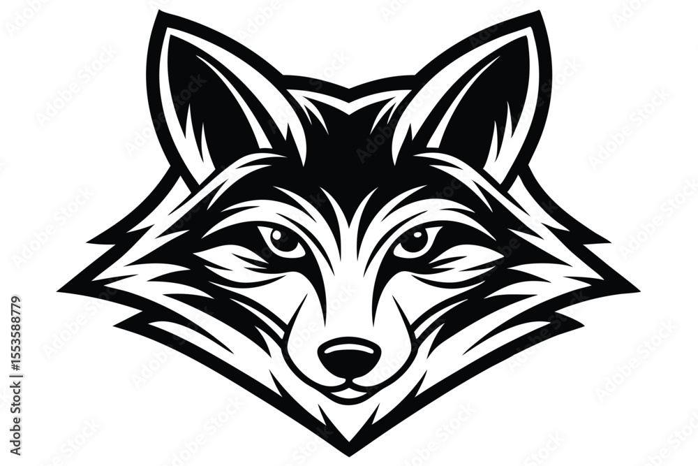Obraz premium Black and white fox head shows an angular tribal logo face directly