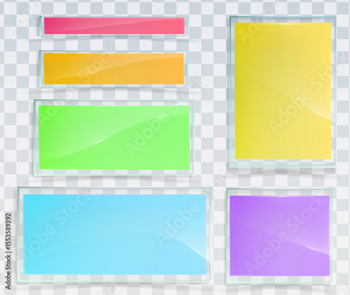 Glass banner transparent frame glossy web button UI interface vector set