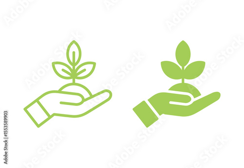 Green plant sprout growing in an open hand icon symbolizing growth and care