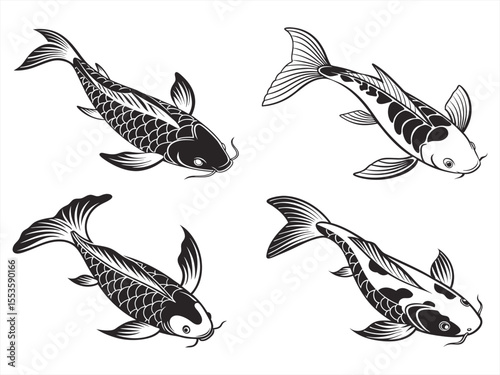 shusui fish sihouette black vector bundle