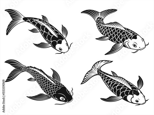 shusui fish sihouette black vector bundle