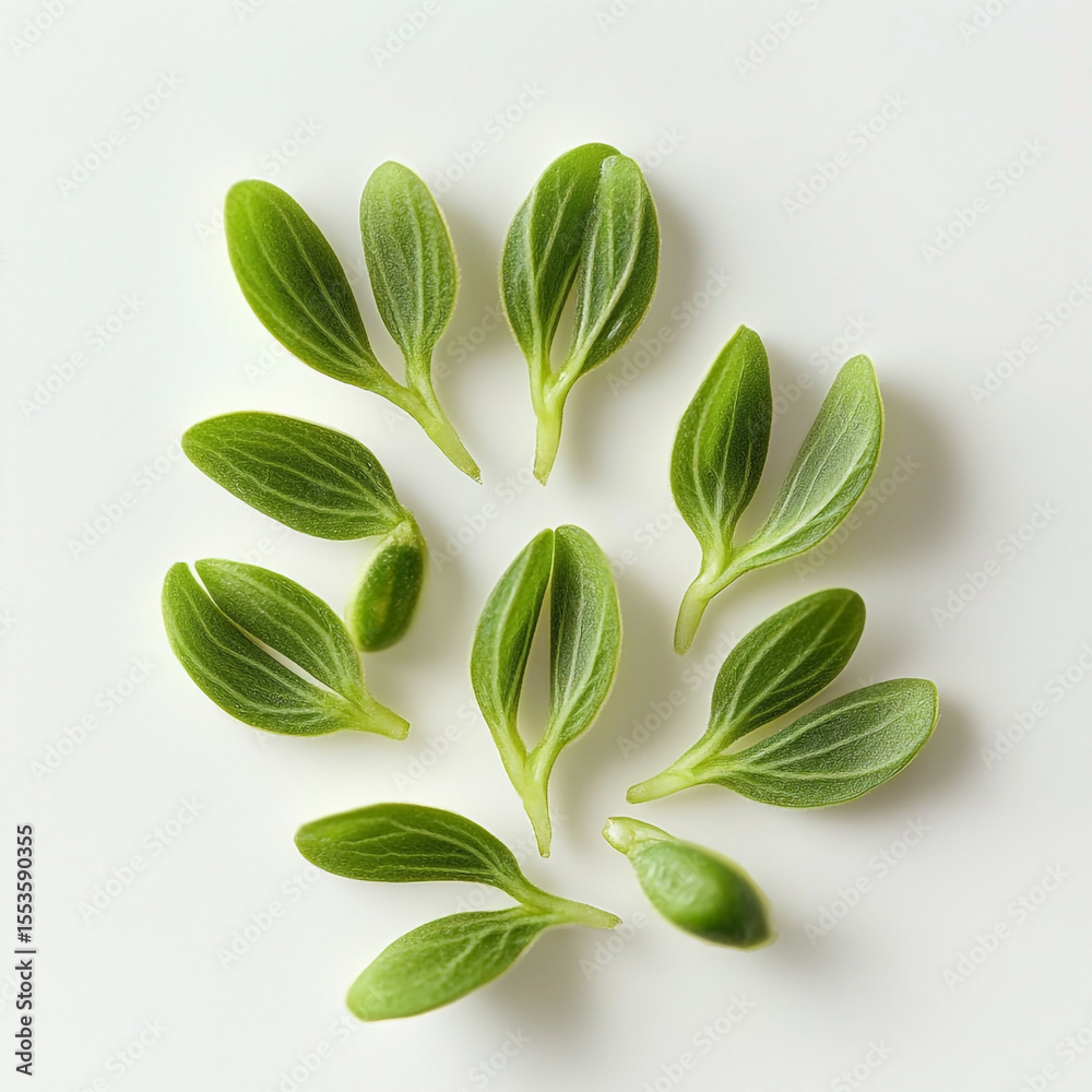 Naklejka premium Green Sprouts Emerging from Seeds on White Background fresh new life