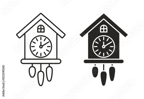 Cuckoo clock icon set line art and silhouette style