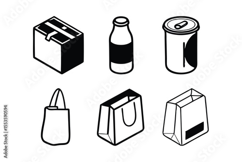 Black and White Web Icon Set of Packaging and Consumer Goods

