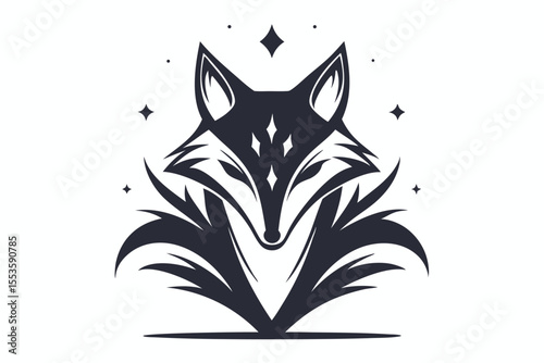 Stylish fox crest emblem radiates elegance amid sparkling stars on the white backdrop