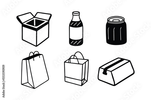 Black and White Web Icon Set of Packaging and Consumer Goods

