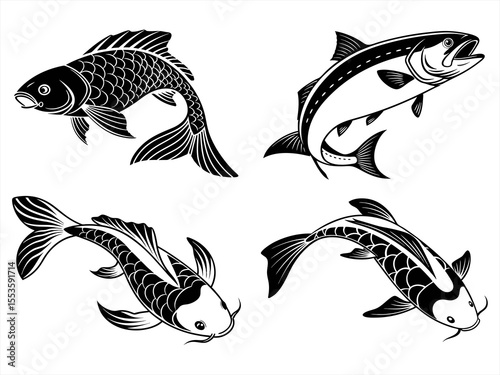 utsuri fish sihouette black vector bundle