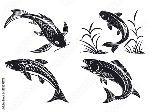 utsuri fish sihouette black vector bundle
