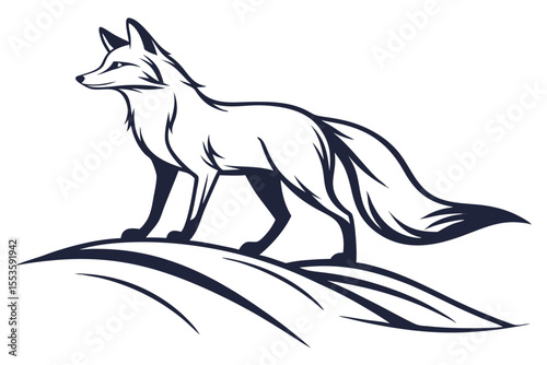 Elegant fox illustration showcases a detailed orange fur pattern with striking yellow eyes