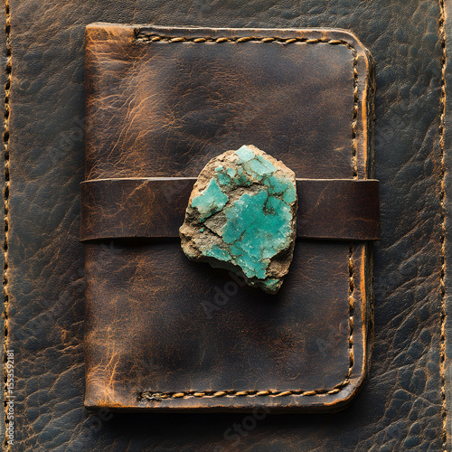 Rustic leather journal with turquoise gemstone closure.  Perfect for adding a touch of vintage charm to your photoshoots.