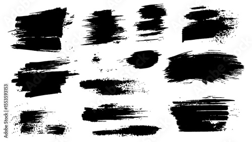 Black brushstrokes on a white background. A collection of various black abstract brush strokes on a white backgroun.  perfect for adding an artistic touch to designs, websites, or social media posts.
