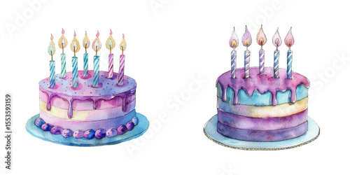birthday cake watercolor vector illustration