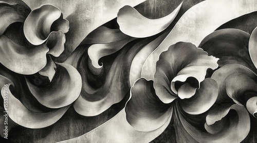 Abstract black and white floral design.