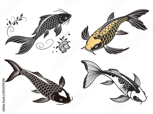 yamabuki ogon fish sihouette black vector bundle