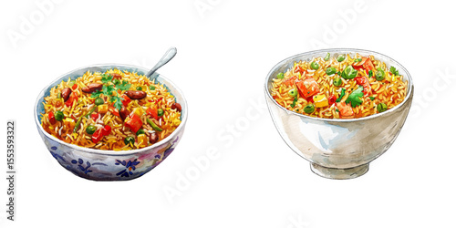 biryani rice watercolor vector illustration