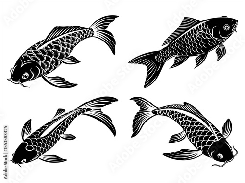 yamabuki ogon fish sihouette black vector bundle