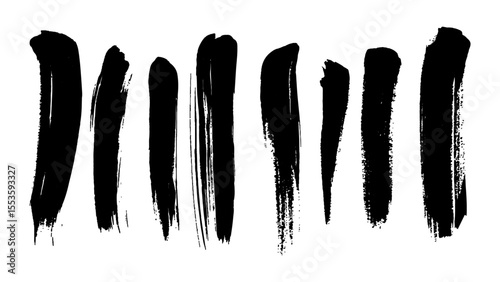 Black brushstrokes on a white background. A collection of various black abstract brush strokes on a white backgroun.  perfect for adding an artistic touch to designs, websites, or social media posts.