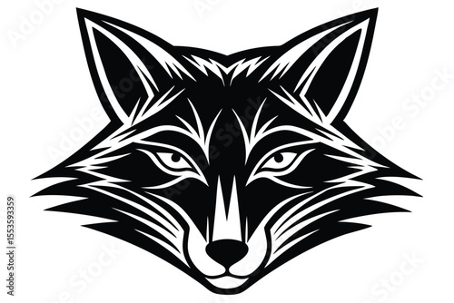 Angry fox head shows a ferocious pose and the color is black on white