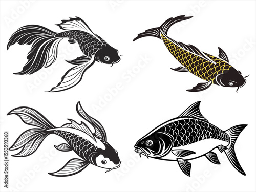 yamabuki ogon fish sihouette black vector bundle