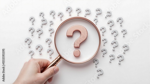 Finding answers question mark with magnifying glass searching solutions and problem solving concept