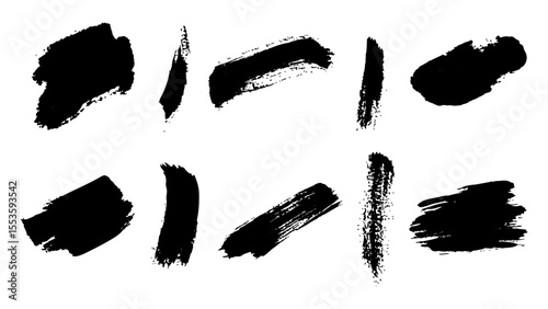 Black brushstrokes on a white background. A collection of various black abstract brush strokes on a white backgroun.  perfect for adding an artistic touch to designs, websites, or social media posts.