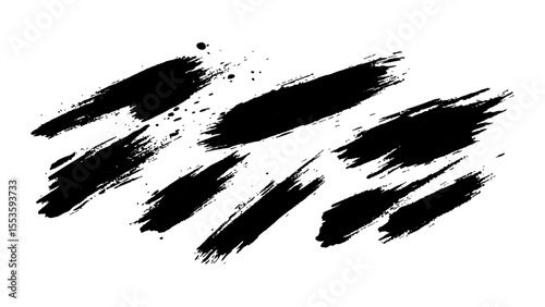 Black brushstrokes on a white background. A collection of various black abstract brush strokes on a white backgroun.  perfect for adding an artistic touch to designs, websites, or social media posts.