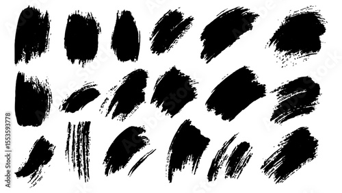 Black brushstrokes on a white background. A collection of various black abstract brush strokes on a white backgroun.  perfect for adding an artistic touch to designs, websites, or social media posts.