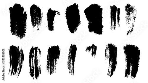 Black brushstrokes on a white background. A collection of various black abstract brush strokes on a white backgroun.  perfect for adding an artistic touch to designs, websites, or social media posts.