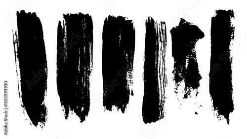 Black brushstrokes on a white background. A collection of various black abstract brush strokes on a white backgroun.  perfect for adding an artistic touch to designs, websites, or social media posts.