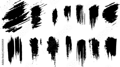 Black brushstrokes on a white background. A collection of various black abstract brush strokes on a white backgroun.  perfect for adding an artistic touch to designs, websites, or social media posts.
