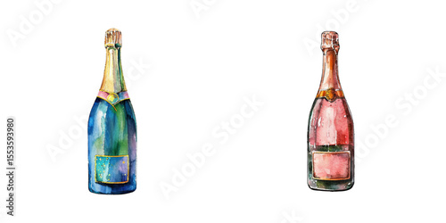 champagne bottle watercolor vector illustration