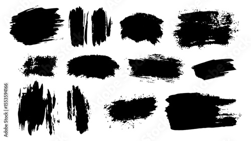 Black brushstrokes on a white background. A collection of various black abstract brush strokes on a white backgroun.  perfect for adding an artistic touch to designs, websites, or social media posts.