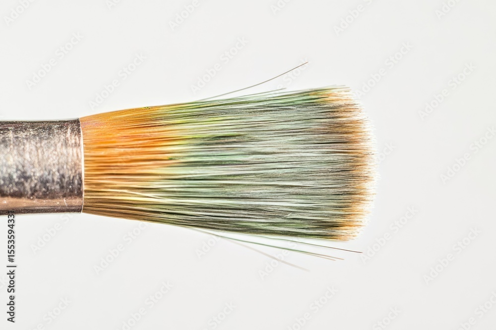 Fototapeta premium Close-up of a paintbrush's bristles, showcasing its texture and color variations.