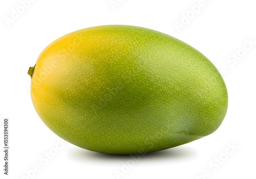 Vibrant Green and Yellow Whole Mango Fruit Isolated on Pure White Background