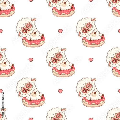 Seamless pattern Cute Summer Sheep with Sunglasses on inflatable donut
