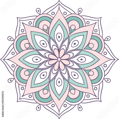 Radiant Mandala: A beautifully crafted mandala showcases intricate floral patterns in soft pastel hues, embodying tranquility and spiritual harmony.
