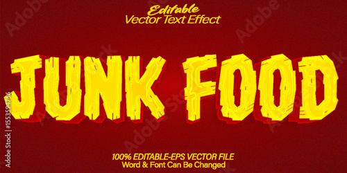 Junk Food Vector Text Effect Editable Alphabet Cartoon Meal Unhealty Snack